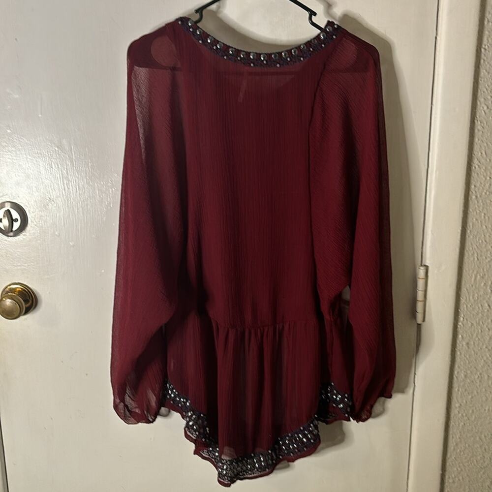 Free People Promesa Peasant Tunic Blouse Sheer Beaded Embroidered Boho M Indie - Picture 3 of 10